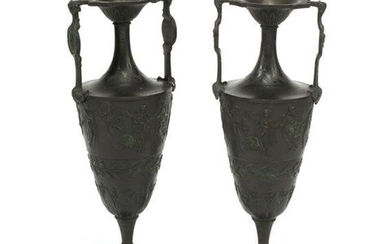 Pair of French Neo-Grec Patinated Bronze Vases