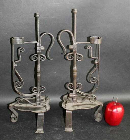 Pair of French wrought iron candle holders