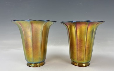Pair of Glass Iridescent Gold Favrile Lamp Shades