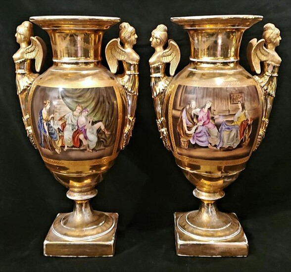 Pair of Large Empire KPM Gilt Vases