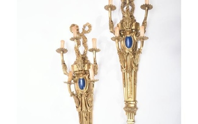 Pair of Louis XVI Style Dore Bronze Five Light Sconces.