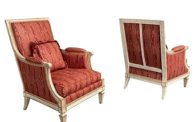Pair of Louis XVI Style Painted Bergère Arm/Lounge Chairs, Traditional, FranceTraditional Bergere