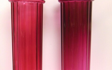 Pair of Pilgrim cranberry glass columns