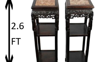 Pair of Rare Chinese Marble/Hardwood Stands