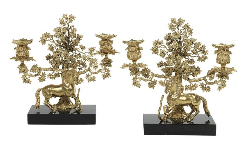 Pair of Regency Gilt-Bronze and Marble Candelabra