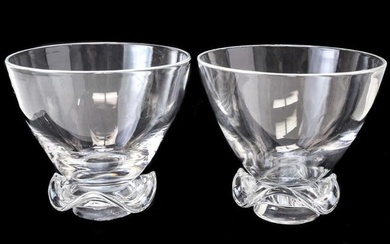 Pair of Steuben Art Glass Deep Footed Flower Bowls / Centerpiece Vase