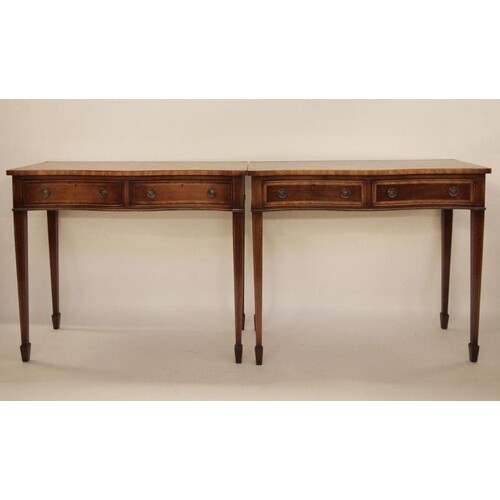Pair of modern serpentine-fronted two-drawer hall tables, on...