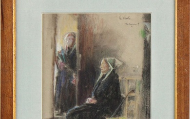 Pascal-Adolphe Dagnan-Bouveret, French 1852-1929, Church Scene at La Clarte, Pastel