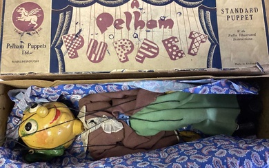 Pelham Puppet "Turnip", boxed and two other clowns, plus plastic stick men Clowns (qty)
