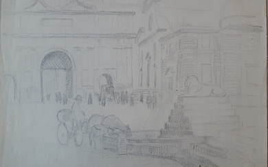 Peter Hansen: Piazza del Popolo. Unsigned. Dated 1–1-20. Lead on paper. 23.5×31.5. Frame size 29.5 cm. x 37.5 cm.