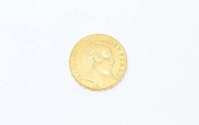 Coin of 50 Francs Napoleon III bareheaded, 1857, Paris.
