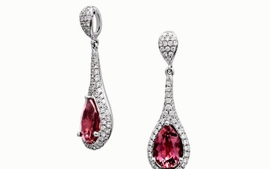 Pink Tourmaline And Diamond Pave Paddle Pendant In 14k White Gold, 16-inch Chain