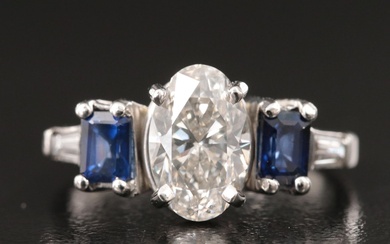 Platinum 1.82 CTW Diamond and Sapphire Ring with GIA Report