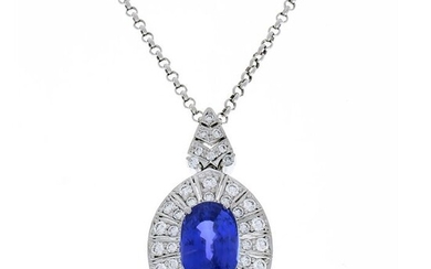 Platinum - Necklace - 12.62 ct Sapphire - Diamonds