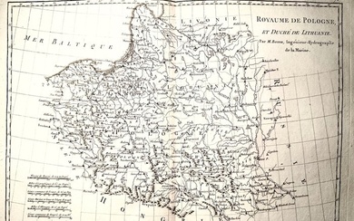 Poland, Map - Lithuania, Ukraine, Prussia; Rigobert Bonne - Royaume de Pologne et duché de Lithuanie - 1781-1800