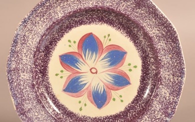 Purple Spatter Dahlia Ironstone Paneled Plate.