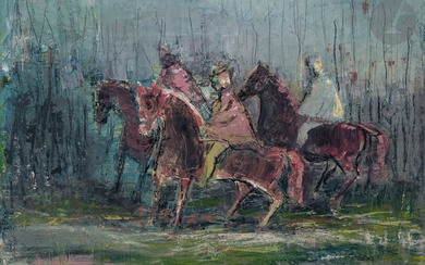 Puzant TOPALIAN (1902-1970) Les Cavaliers Huile sur toile. Signée en bas à gauche. 54 x...