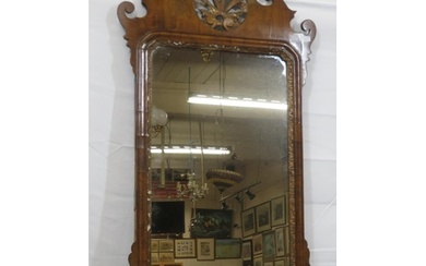 Queen Anne mahogany & walnut wall mirror with ornate pierced...