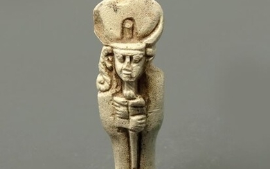 RARE Ancient EgyptianFaience Amulet of Harpocrates Wearing Sun Disc or the God Khonsu with the Moon- 41mm height