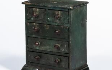 Rare Miniature Green-painted Chest of Five Drawers