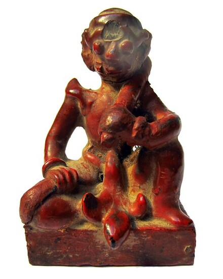 Rare Nat statuette in gilded wood - Forest spirit - Wood - Burma - 19th century