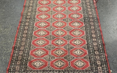 Red, Black and Cream Tone Carpet with Central Arabesques (L184 x W124cm) (AF - minor fraying)