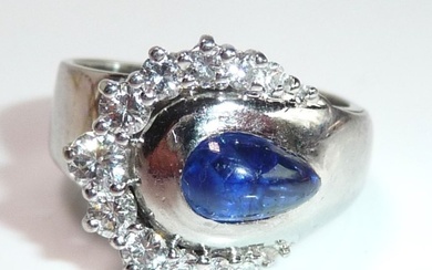 Ring - 18 kt. White gold Diamond (Natural) - Sapphire