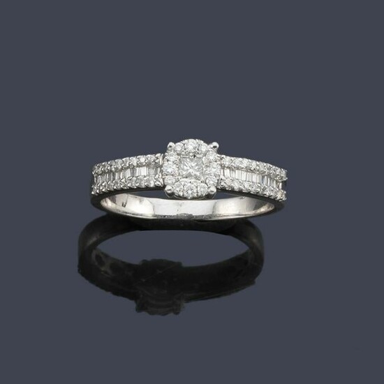 Ring with brilliant, princess and baguette cut diamonds
