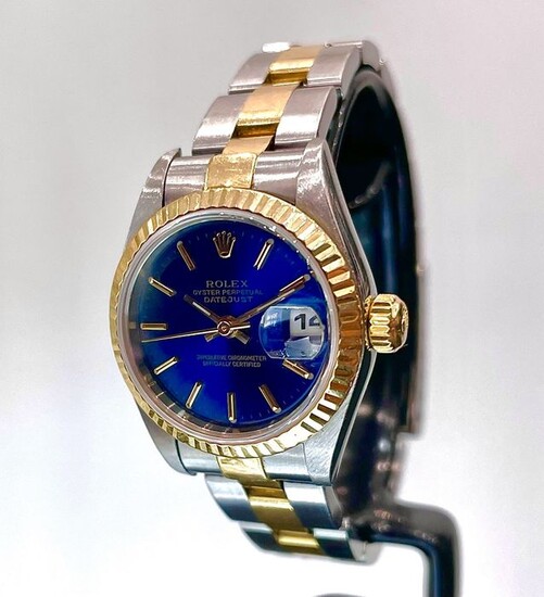 Rolex - Oyster Perpetual Datejust. Blue Dial. Steel & Gold. - 69173 - Women - 1990-1999