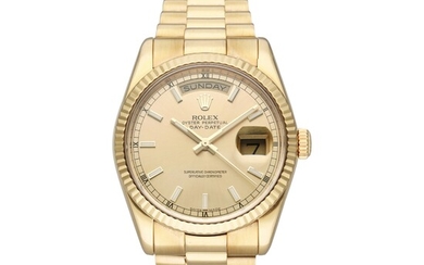 Rolex Reference 118238 Day-Date | A yellow gold automatic wristwatch with day, date, and bracelet, Circa 2010