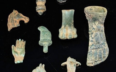 Roman Bronze & Glass Fragments + Olmec Bead (11 pcs)