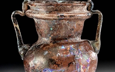 Roman Aubergine Glass Jar w/ Trailed Handles