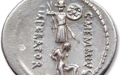 Roman Republic. C. Memmius C.f., 56 BC. Silver Denarius,Rome 56 B.C. - with some luster in fields of reverse