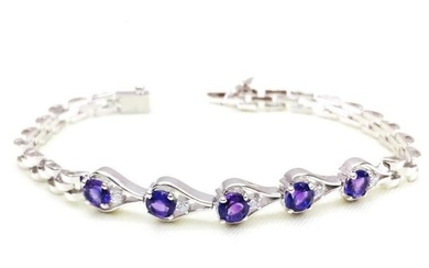 Round Faceted Amethyst and Zirconia Studded Bracelet
