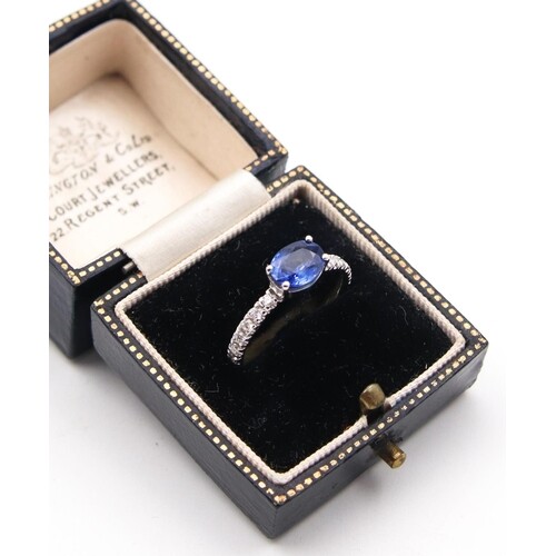Sapphire Centre Stone Ring with Diamond Set Shoulder Decorat...