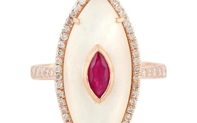 Ruby Mother of Pearl Diamond 18 Karat Cocktail Ring