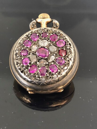 Ruby and silver pocket watch