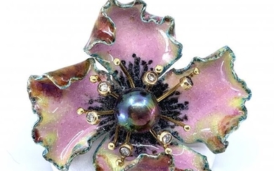 Russell Trusso Enameled Floral Pin