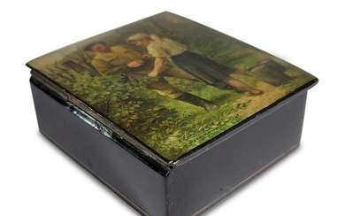 Russian lacquer painted box, signed and dated 1961
