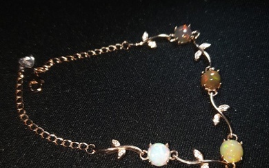 S925 silver bracelet, rose gold, untreated welo opals Jewellery - Height: 210 mm - Width: 6 mm- 3.54 g - (1)