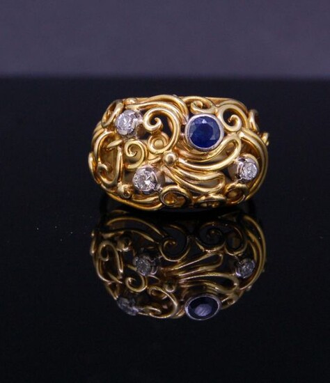 SAPPHIRE AND DIAMOND OPENWORK RING, set with a...