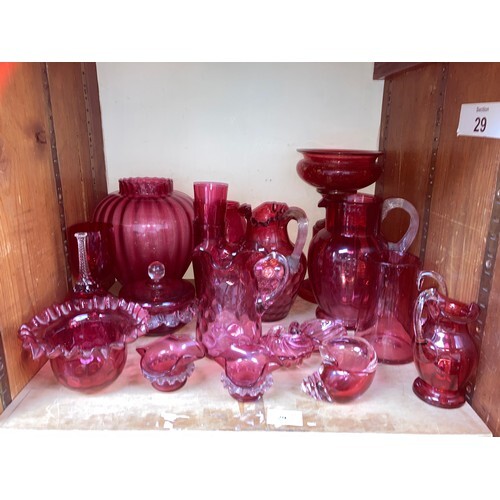 SECTION 29. A quantity of Cranberry glass including jugs, b...