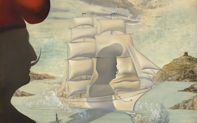 Salvador Dalí (1904-1989), Sans titre, bateau à voiles dans la baie de Port Lligat