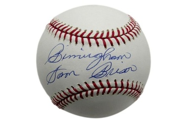 Sam Brison Autographed/Inscr OML Baseball Negro League Black Barons JSA 180561