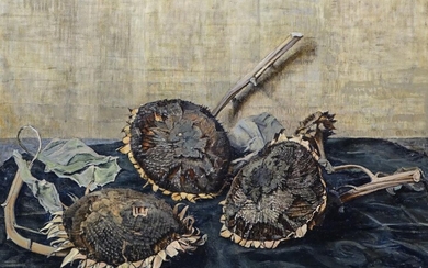 Sara van Heukelom (1885-1963), doek, 51 x 65, Zonnebloemen, gesigneerd en...