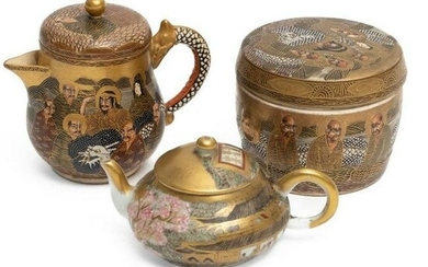 Satsuma Meiji Japanese Teapot and Covered Bowl Set.
