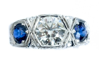 Saturn Jewels Platinum Diamond & Sapphire Ring