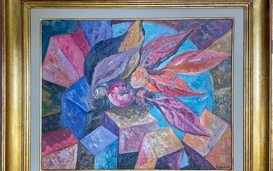 Saverio Terruso "Cubi in fuga" 1995 olio su tela cm 40x50 firmato in basso a des
