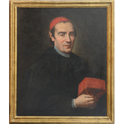 Scuola del secolo XVIII "Ritratto di cardinale" olio su tela (cm 73x60,5). In cornice (difetti e restauri)