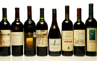 Selection of 8 bottles of red wine.